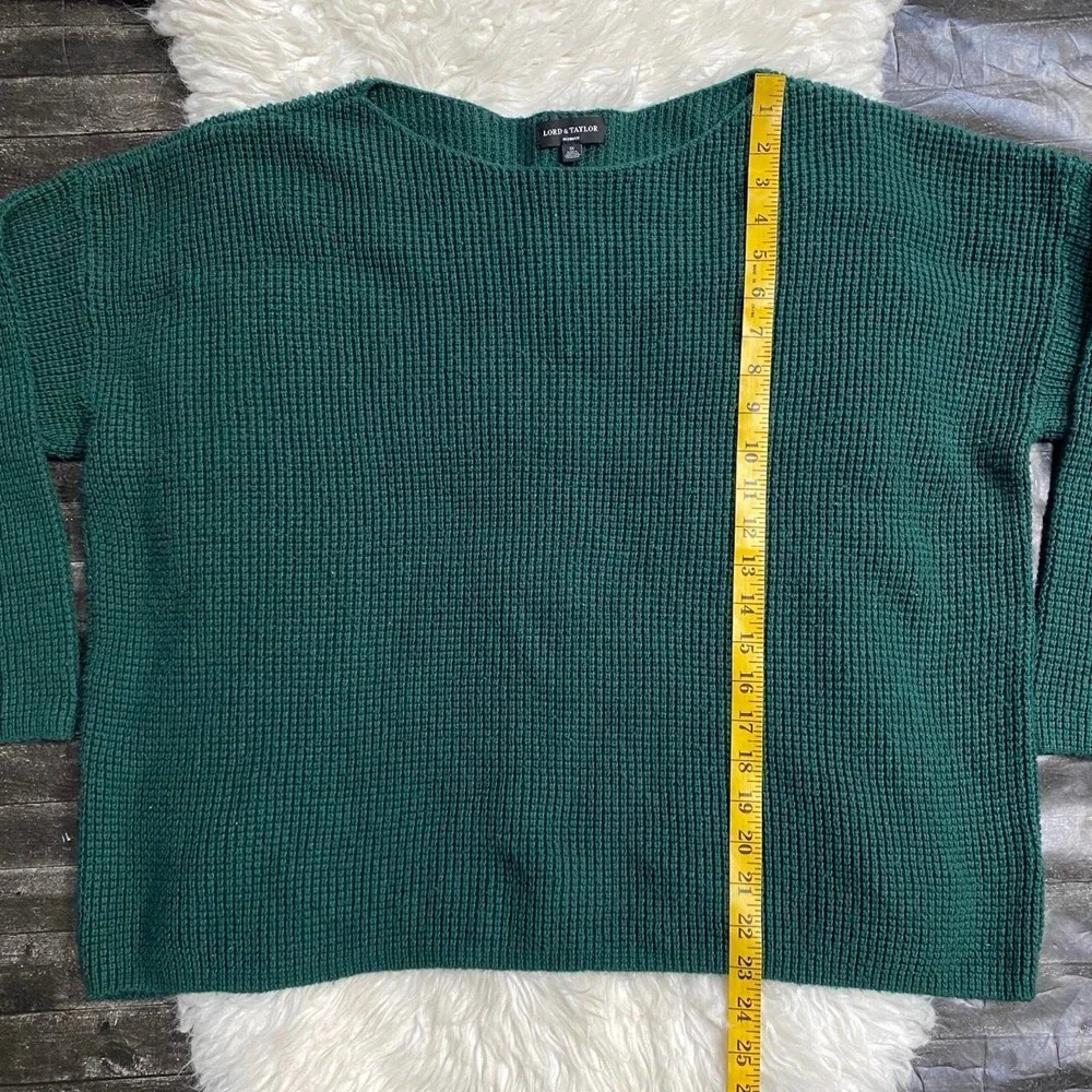 LORD & TAYLOR FOREST GREEN WAFFLE KNIT PULLOVER WOOL BLEND SWEATER DARK COTTAGE
